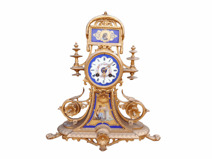 A 19th Century Circa 1890 French Sevres And Ormolu Clocks With Key And Bell