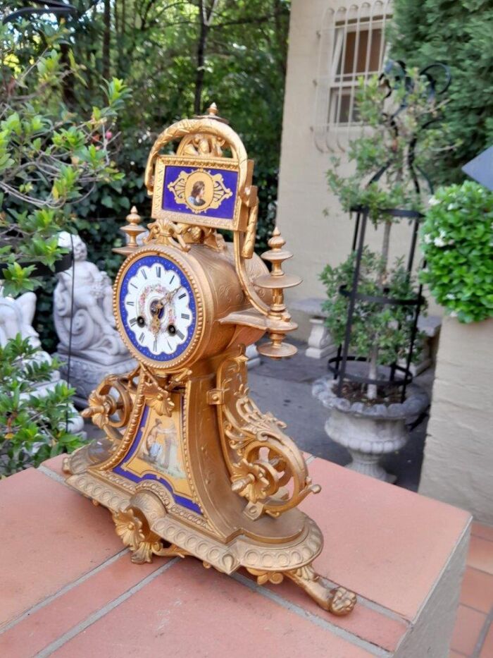 A 19th Century Circa 1890 French Sevres And Ormolu Clocks With Key And Bell - Image 2