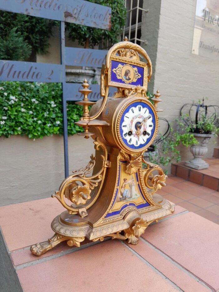 A 19th Century Circa 1890 French Sevres And Ormolu Clocks With Key And Bell - Image 3