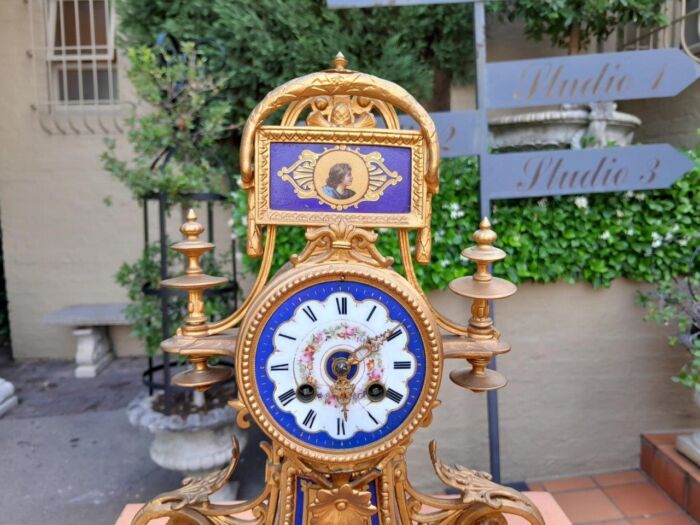 A 19th Century Circa 1890 French Sevres And Ormolu Clocks With Key And Bell - Image 4
