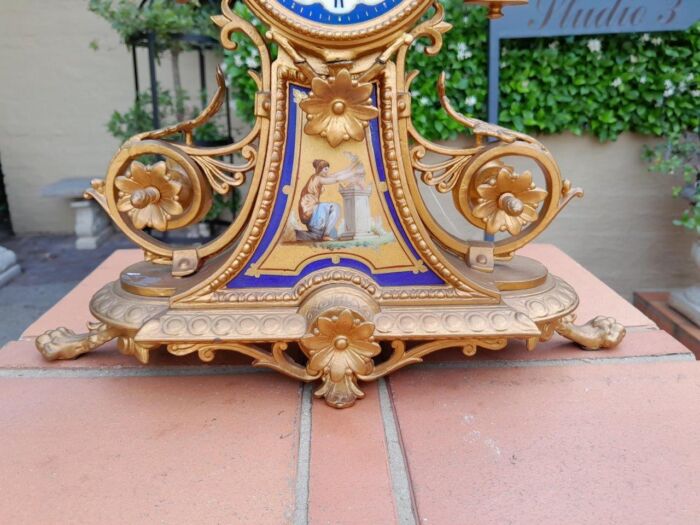 A 19th Century Circa 1890 French Sevres And Ormolu Clocks With Key And Bell - Image 5