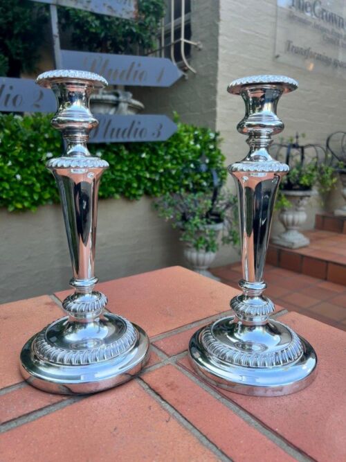 A 19th Century Pair Of Georgian Style Old Sheffield Silver Plate Candlesticks