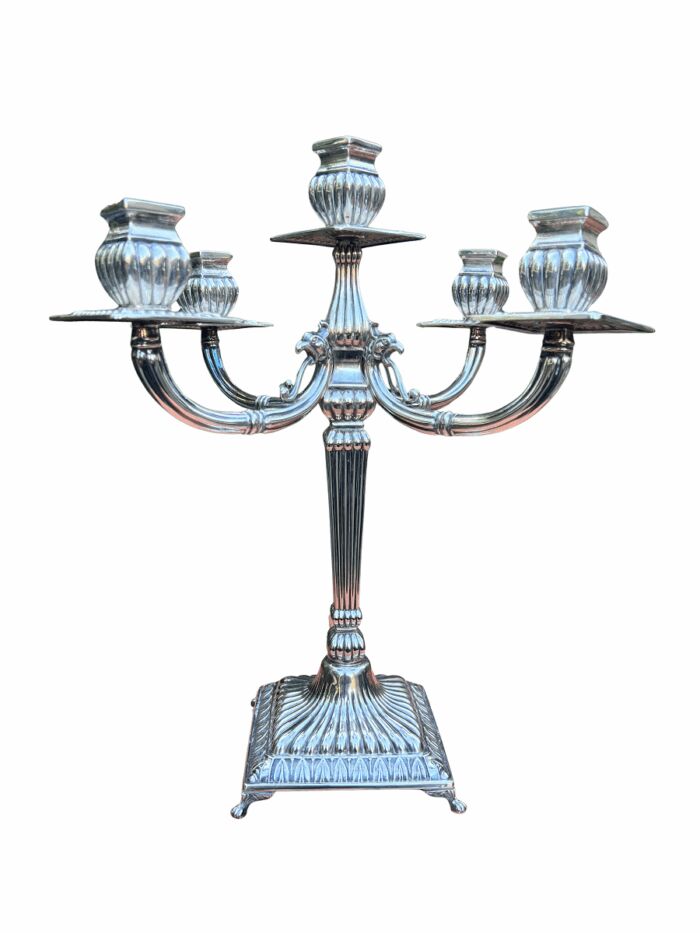 A 20th Century Italian Silver. Candelabra With Drip Holders