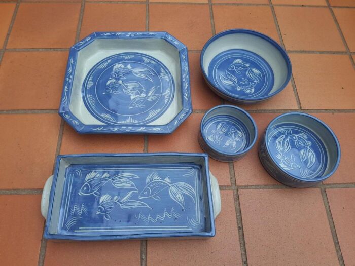 A Set Of Five Ceramic Dishes Signed  Dimensions