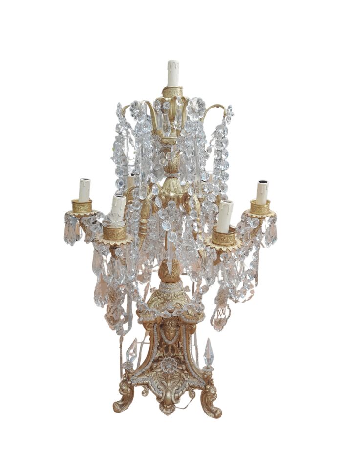 An Heavily Carved And  Ornate Brass & Crystal Electrified Table Lamp