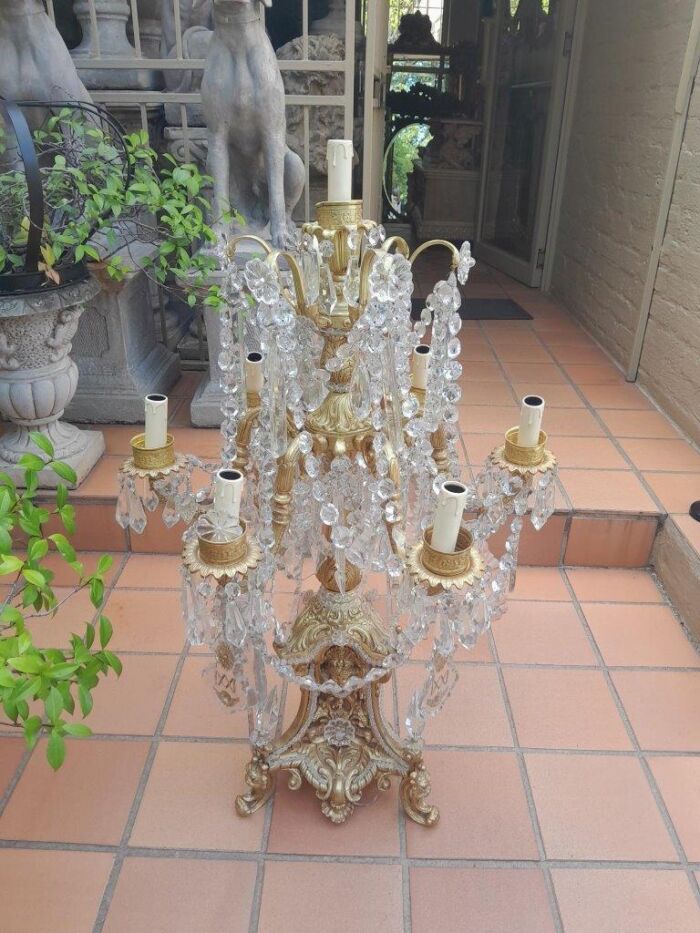 An Heavily Carved And  Ornate Brass & Crystal Electrified Table Lamp - Image 2