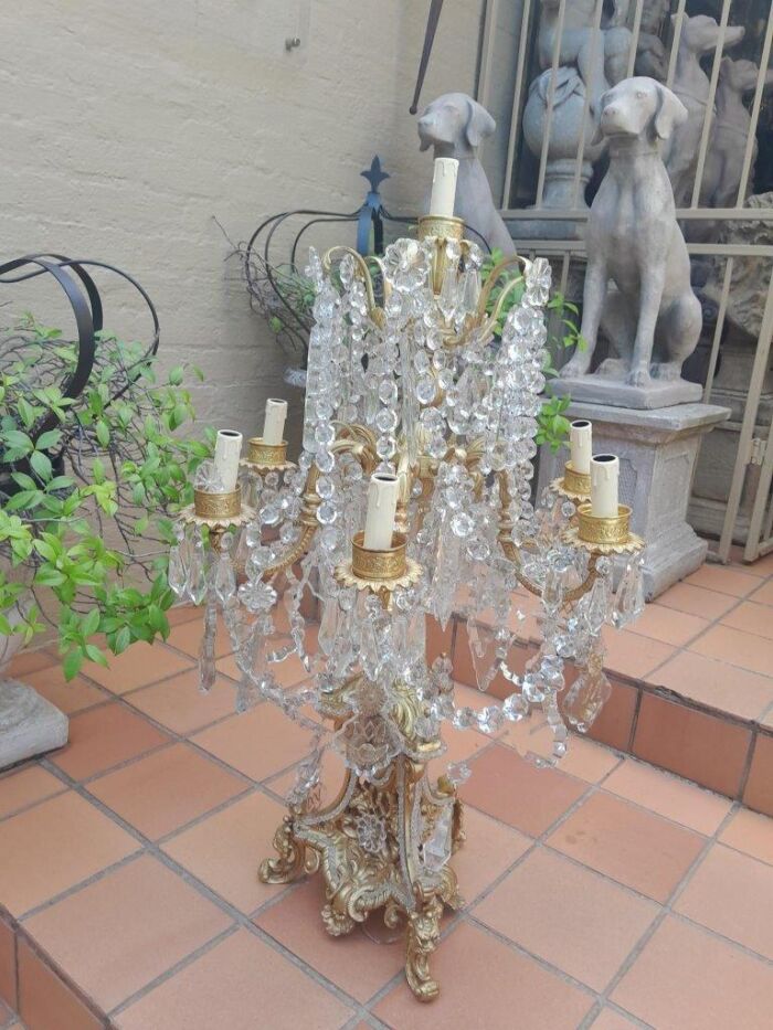An Heavily Carved And  Ornate Brass & Crystal Electrified Table Lamp - Image 3