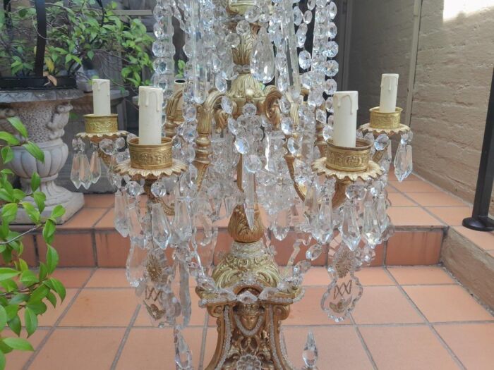 An Heavily Carved And  Ornate Brass & Crystal Electrified Table Lamp - Image 4
