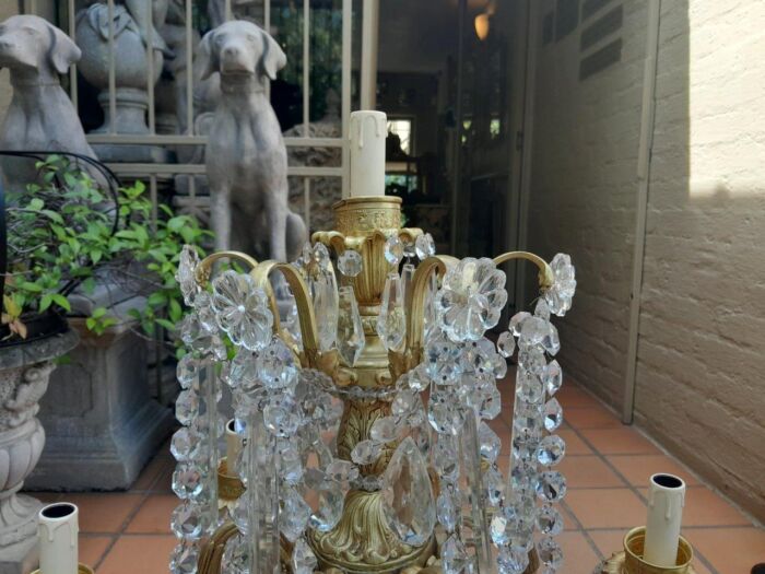 An Heavily Carved And  Ornate Brass & Crystal Electrified Table Lamp - Image 5