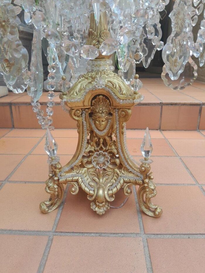 An Heavily Carved And  Ornate Brass & Crystal Electrified Table Lamp - Image 6