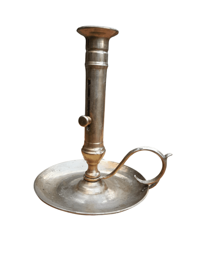 An Antique Hand Portable Brass Candle Holder With Great Vintage Patina