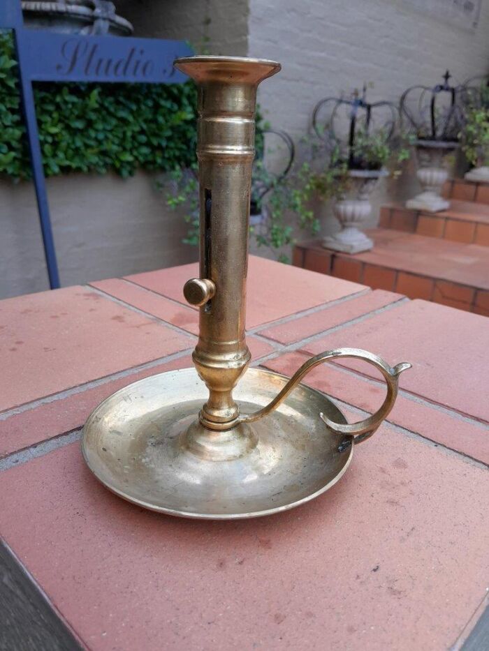 An Antique Hand Portable Brass Candle Holder With Great Vintage Patina - Image 2