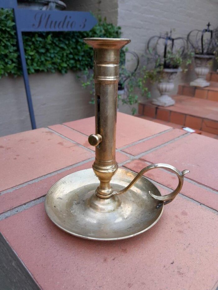 An Antique Hand Portable Brass Candle Holder With Great Vintage Patina - Image 3