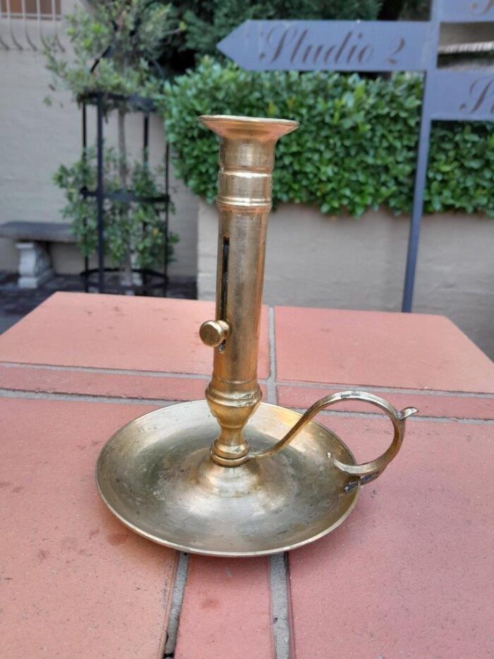 An Antique Hand Portable Brass Candle Holder With Great Vintage Patina - Image 4