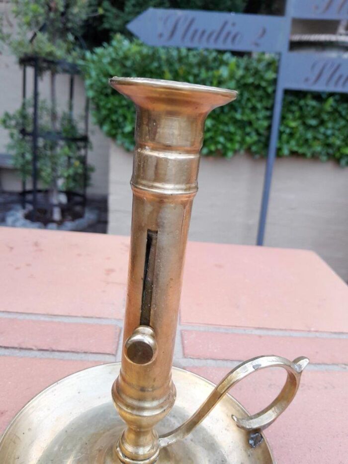 An Antique Hand Portable Brass Candle Holder With Great Vintage Patina - Image 5