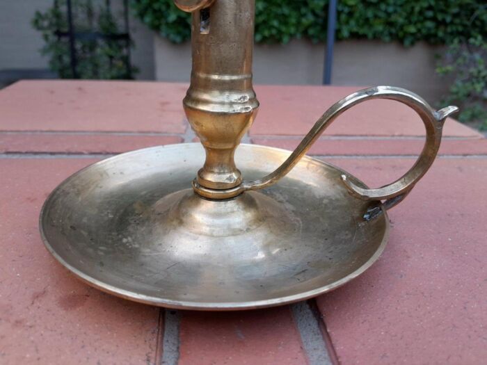 An Antique Hand Portable Brass Candle Holder With Great Vintage Patina - Image 6
