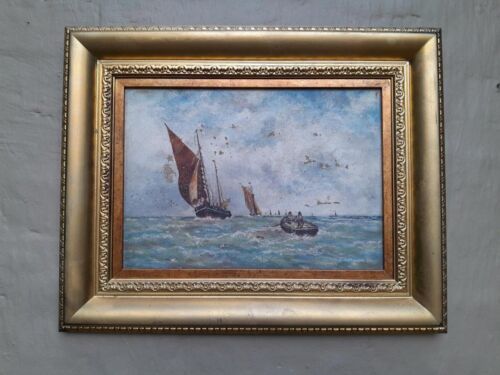 A 20th Century Painting of Ships Oil on Canvas In a Ornately Framed Gilded Frame by Continental School