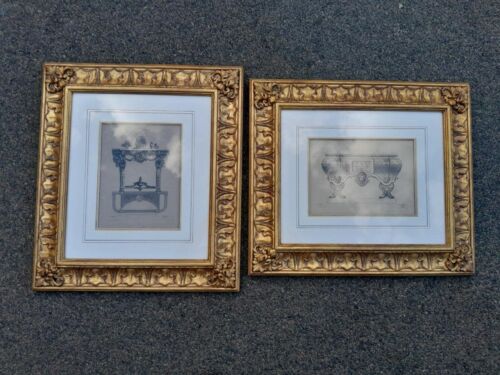 A Pair of Richard de Lalonde French Console Table Design Prints in Gilt Ornate Frames
