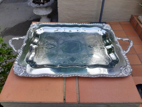 A 20th Century Silver Plate Tray with Gadrooned Handles and Border