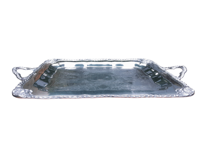 A 20th Century Silver Plate Tray with Gadrooned Handles and Border