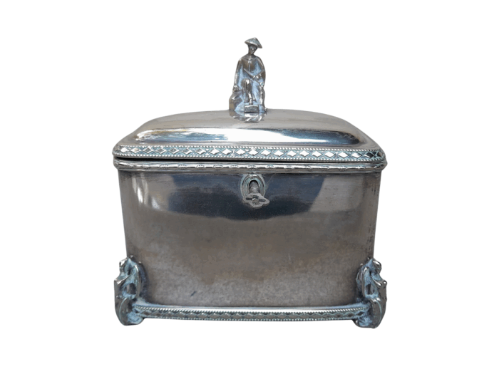 A 19thC Silver Plate Tea Caddy with Two compartments with key