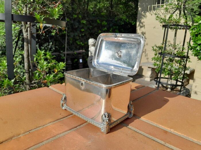 A 19thC Silver Plate Tea Caddy with Two compartments with key - Image 4