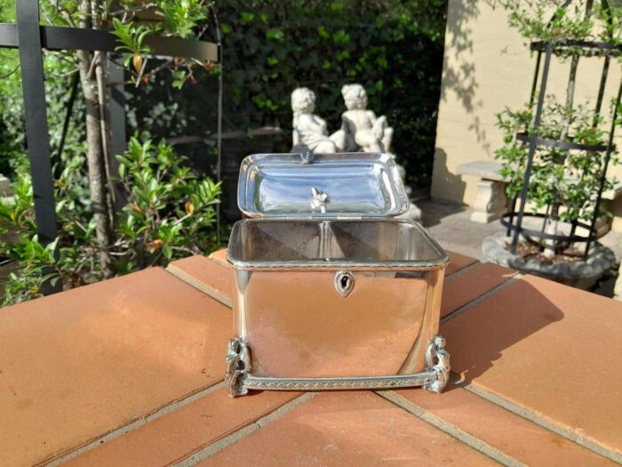 A 19thC Silver Plate Tea Caddy with Two compartments with key - Image 5