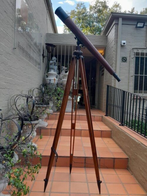 An early 20th Century Telescope with Leather Cover Barrel on Tripod