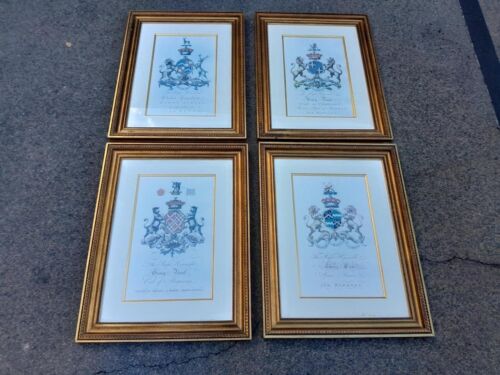 A Set of 4 Heraldry of Earl of Castlehaven & Baronet Maynard of Wicklow Prints in Gilt Frames