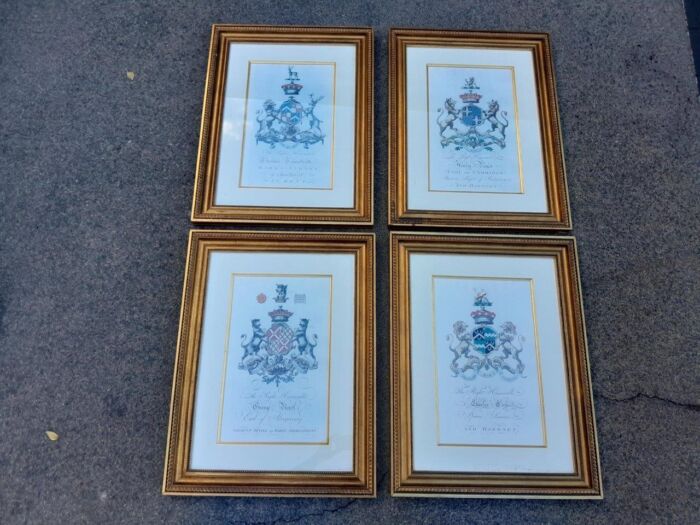 A Set of 4 Heraldry of Earl of Castlehaven & Baronet Maynard of Wicklow Prints in Gilt Frames - Image 2