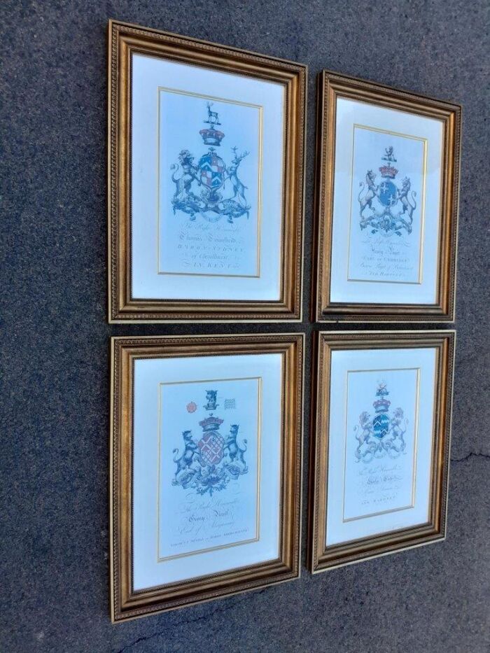 A Set of 4 Heraldry of Earl of Castlehaven & Baronet Maynard of Wicklow Prints in Gilt Frames - Image 3