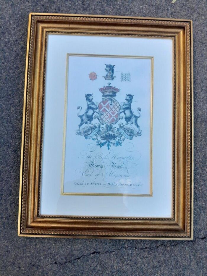A Set of 4 Heraldry of Earl of Castlehaven & Baronet Maynard of Wicklow Prints in Gilt Frames - Image 4