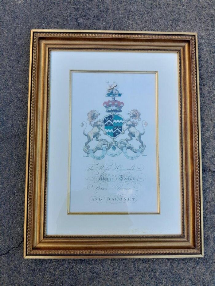 A Set of 4 Heraldry of Earl of Castlehaven & Baronet Maynard of Wicklow Prints in Gilt Frames - Image 5
