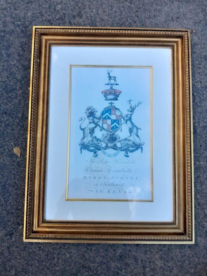 A Set of 4 Heraldry of Earl of Castlehaven & Baronet Maynard of Wicklow Prints in Gilt Frames - Image 7