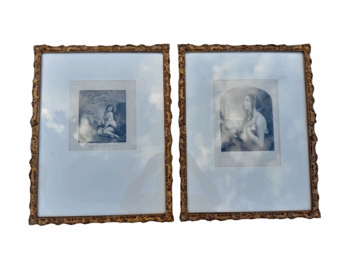 A Pair of Etching Prints on Paper of Mary Magdalene & The Penitent in French Gilt Ornate Frames by Fredrick Bacon (1803  1887) and Stein after A. Van Der Werff