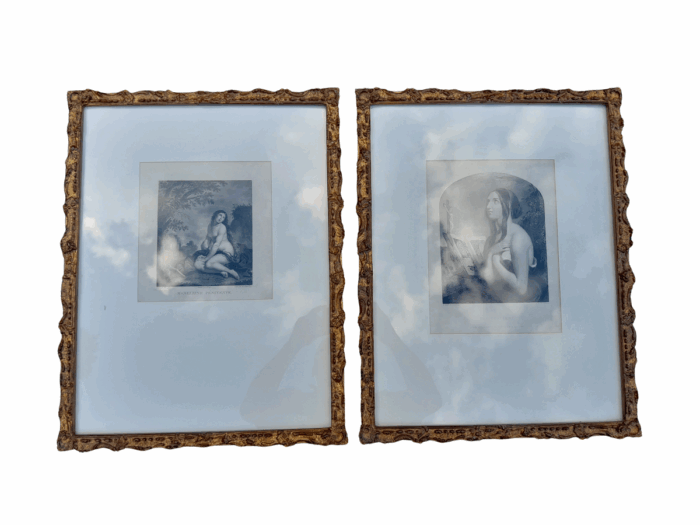 A Pair of Etching Prints on Paper of Mary Magdalene & The Penitent in French Gilt Ornate Frames by Fredrick Bacon (1803  1887) and Stein after A. Van Der Werff