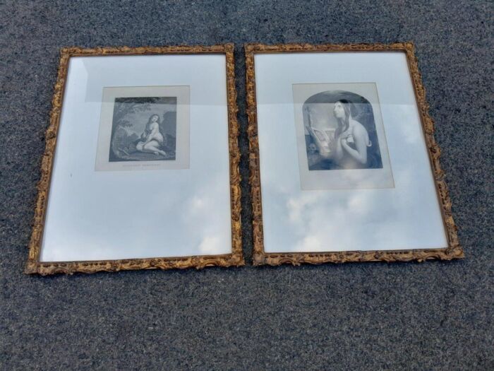 A Pair of Etching Prints on Paper of Mary Magdalene & The Penitent in French Gilt Ornate Frames by Fredrick Bacon (1803  1887) and Stein after A. Van Der Werff - Image 2