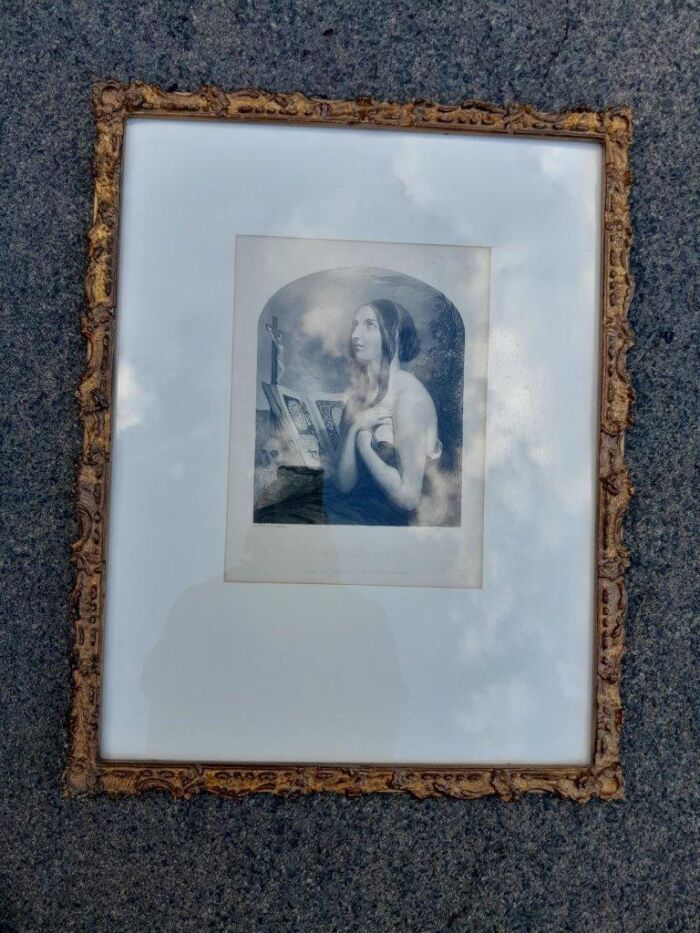 A Pair of Etching Prints on Paper of Mary Magdalene & The Penitent in French Gilt Ornate Frames by Fredrick Bacon (1803  1887) and Stein after A. Van Der Werff - Image 3