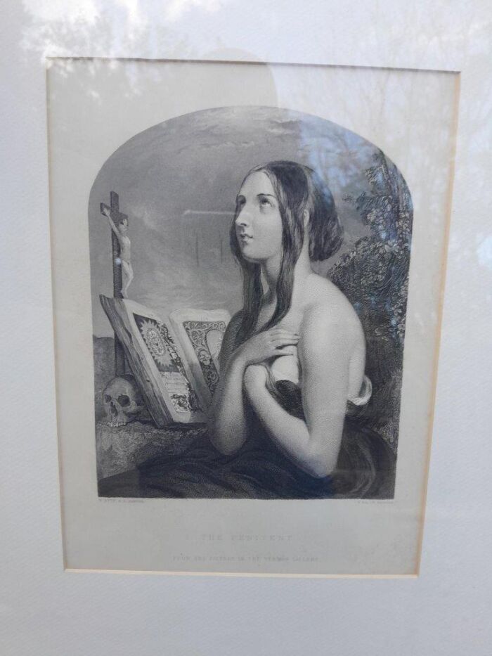 A Pair of Etching Prints on Paper of Mary Magdalene & The Penitent in French Gilt Ornate Frames by Fredrick Bacon (1803  1887) and Stein after A. Van Der Werff - Image 4