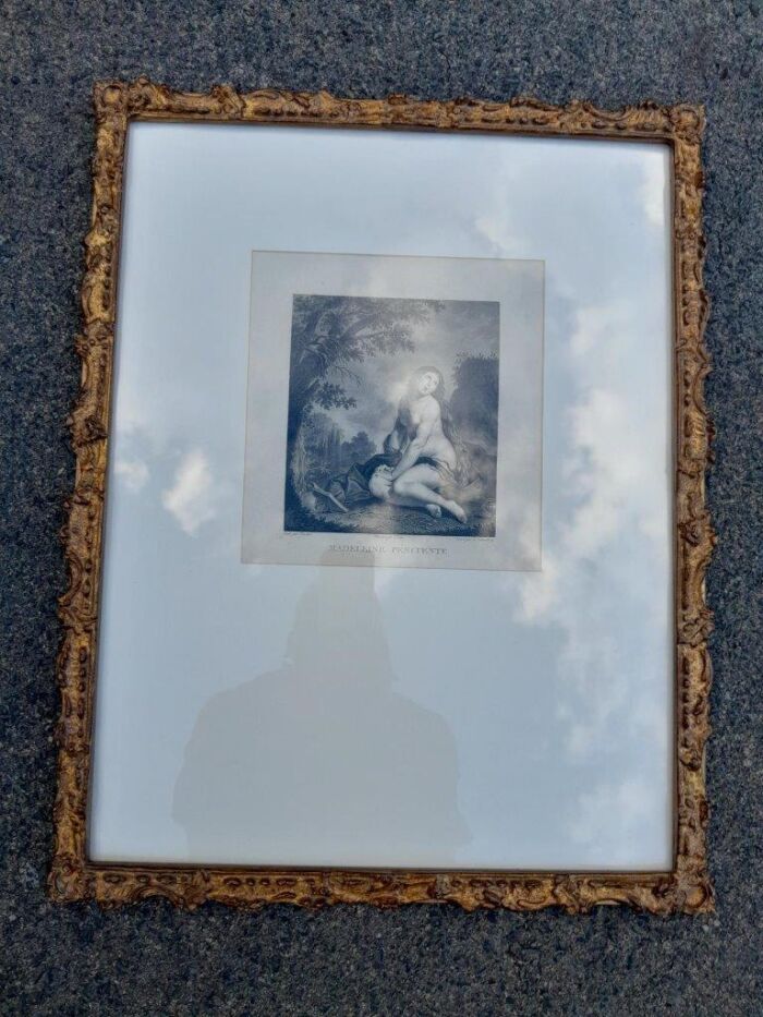 A Pair of Etching Prints on Paper of Mary Magdalene & The Penitent in French Gilt Ornate Frames by Fredrick Bacon (1803  1887) and Stein after A. Van Der Werff - Image 5