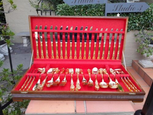 A 20th Century Twelve Place 24Karat Hard Gold Plated  Cutlery set in Canteen