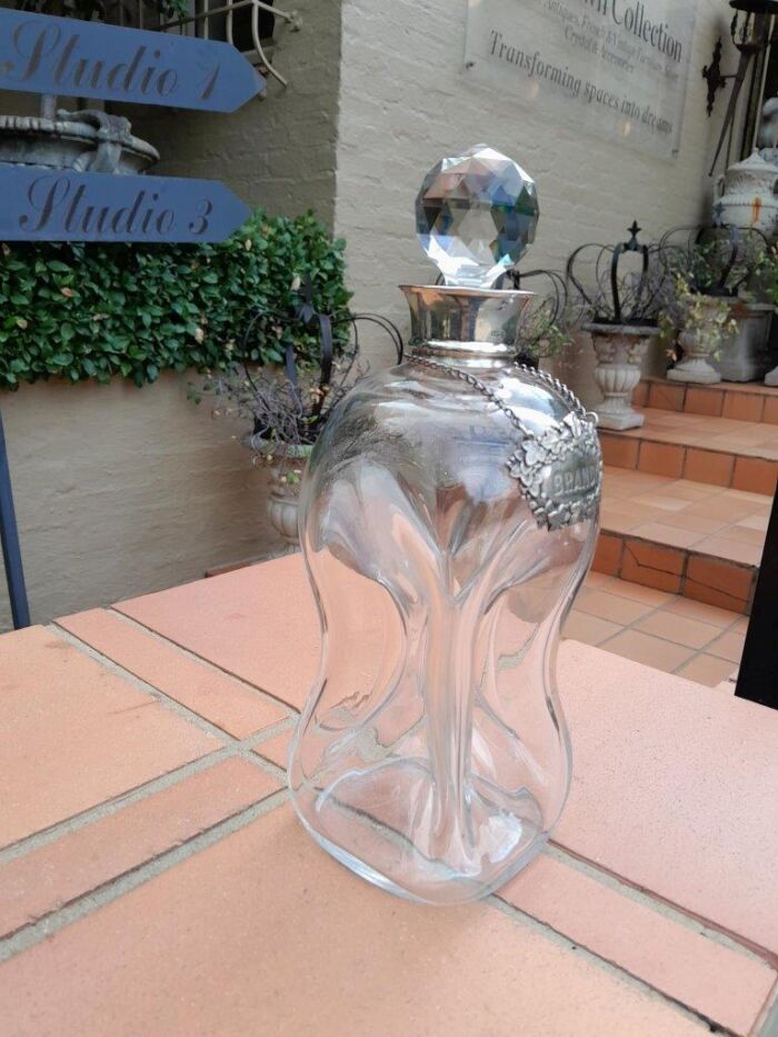 Circa 1906 Silver-Mounted glug-glug Decanter with Silver-Plate Brandy Label