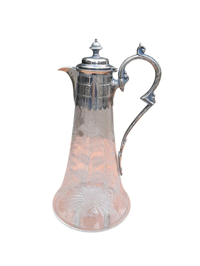 An Antique Victorian Hand-Cut Crystal Claret Jug with Silver plate mount