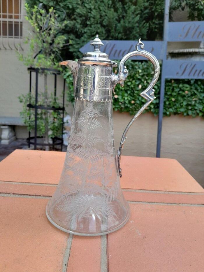 An Antique Victorian Hand-Cut Crystal Claret Jug with Silver plate mount - Image 2