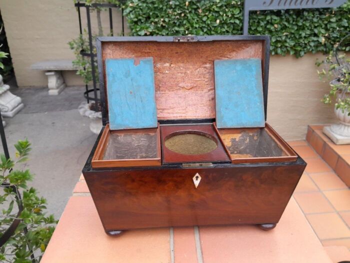 An antique 19th Century Mahogany Tea Caddy with Brass Lions Head Handles - Image 5
