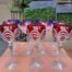 A Set of Eleven Cut Crystal Glasses in Three Colours ND