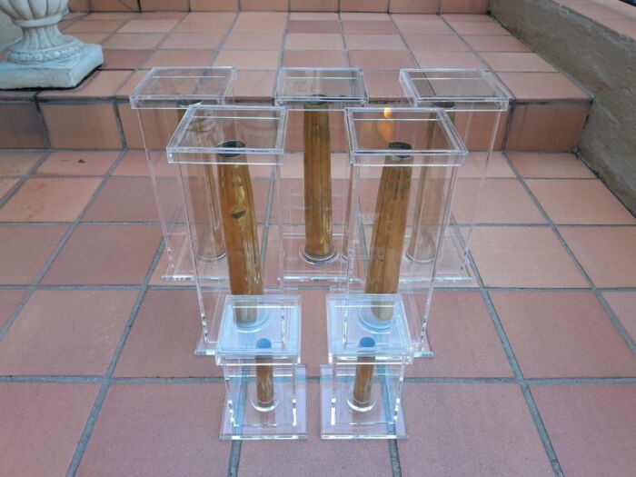 A Mid-20th Century Circa 1945 Set of Seven WW2 Brass Cannon Shells In Perspex Boxes - Image 3