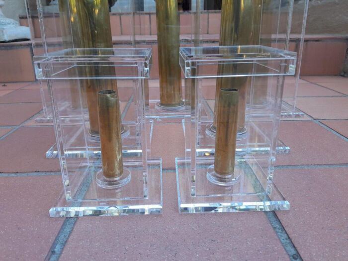 A Mid-20th Century Circa 1945 Set of Seven WW2 Brass Cannon Shells In Perspex Boxes - Image 6