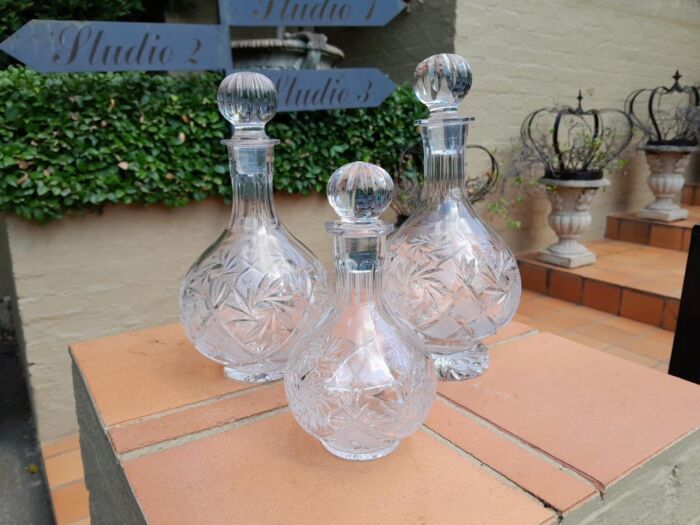 A Set of  Three Neman Cut Crystal Decanters - Image 2