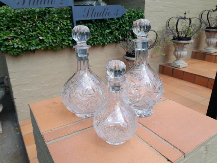 A Set of  Three Neman Cut Crystal Decanters - Image 3